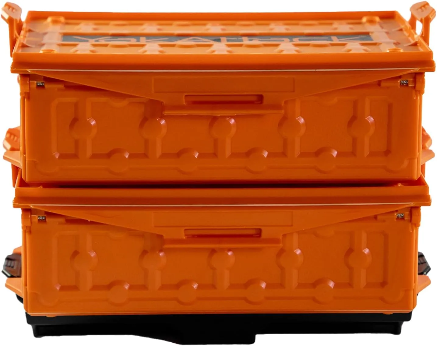 YakAttack TracPak Orange Combo Kit – 2 Stackable Kayak Storage Boxes with Quick Release Track Mount Base | Kayak Crate System for Fishing Gear & Tackle Accessories | Compact Kayaking Storage Box