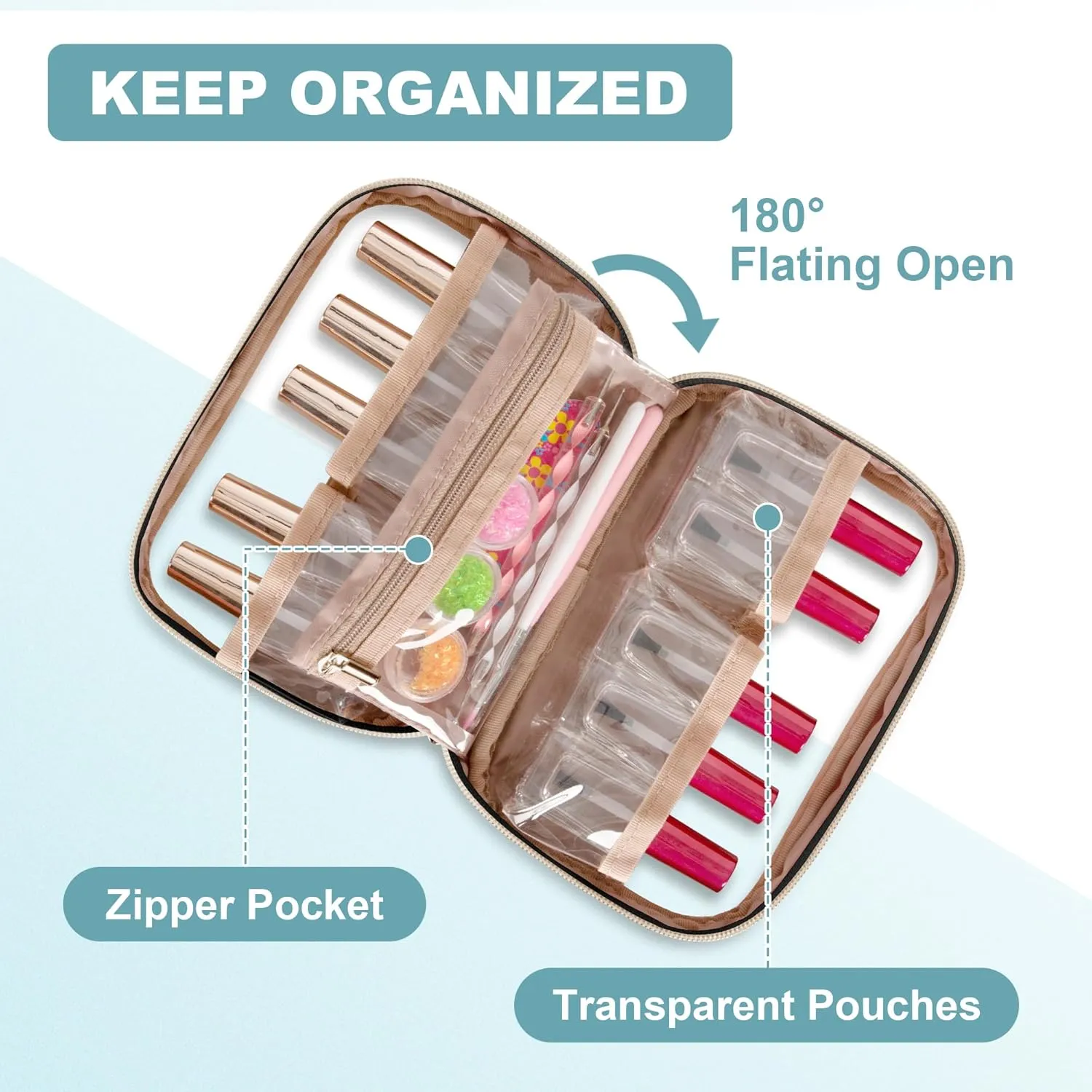 Yarwo 𝟐𝟎𝟐𝟓 𝐍𝐄𝐖 Nail Polish Organizer Holds 10 Bottles (15ml/0.5 fl.oz), Nail Polish Travel Bag with Visible Window, Multifunctional Nail Art Carrying Case for Manicure Kit, Black (Bag Only)