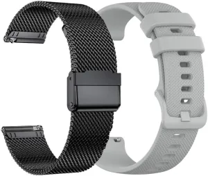 Yeejok 18mm Watch Bands Compatible for Fossil Women's Gen 5E 42mm /Gen 4 Q Venture HR/Garmin Vivoactive 4S, Quick Released Metal Mesh Woven Band   Sport Slicone Strap, Black Gray