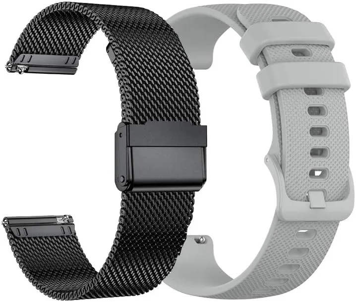 Yeejok 18mm Watch Bands Compatible for Fossil Women's Gen 5E 42mm /Gen 4 Q Venture HR/Garmin Vivoactive 4S, Quick Released Metal Mesh Woven Band   Sport Slicone Strap, Black Gray