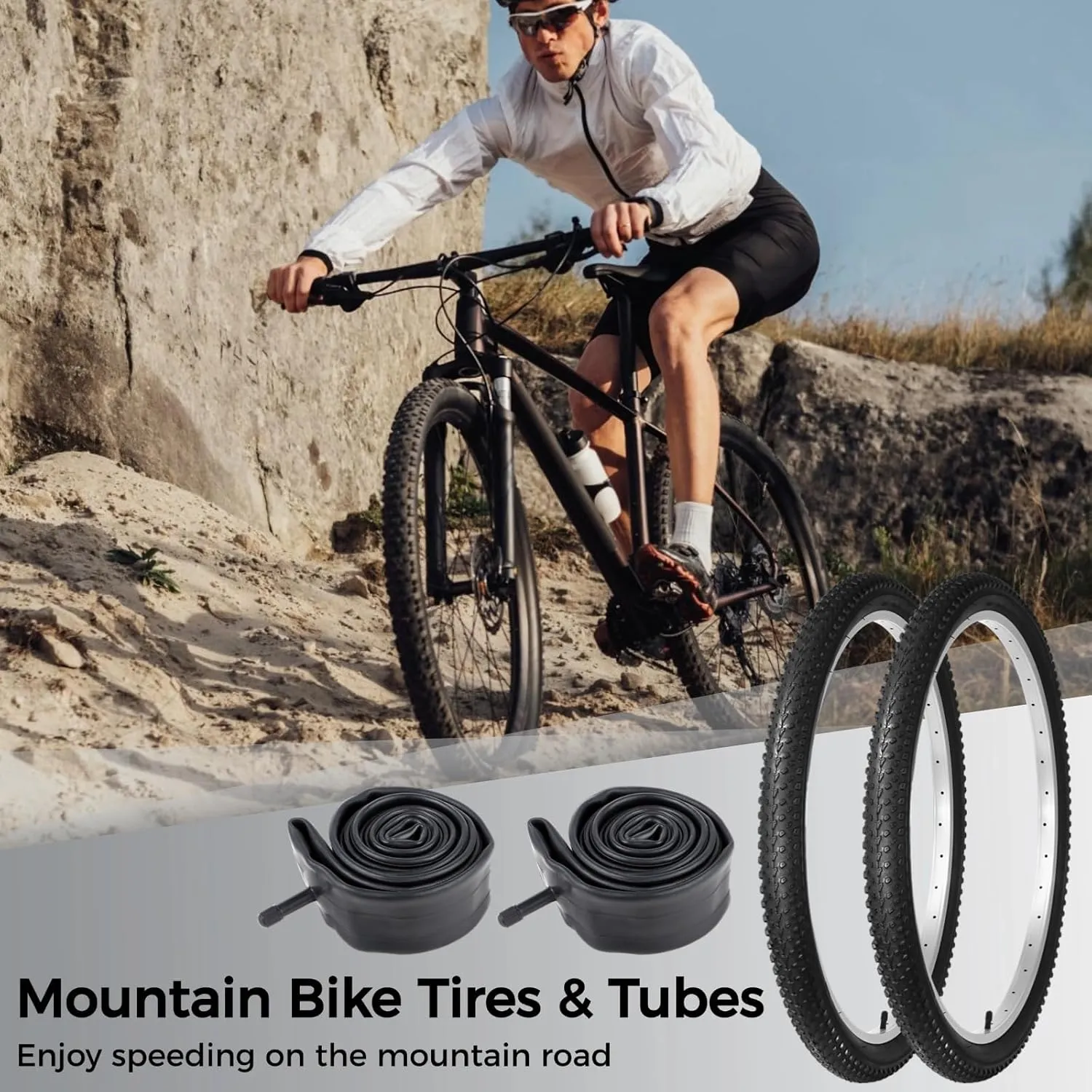 yeesport 20/24/26/27.5x1.95/2.125" Bike Tire and Tube Set, 2 Pack 20/24/26inch Bicycle Tires & Bike Tubes Schrader Valve, Puncture-Resistant Mountain Bike Tire