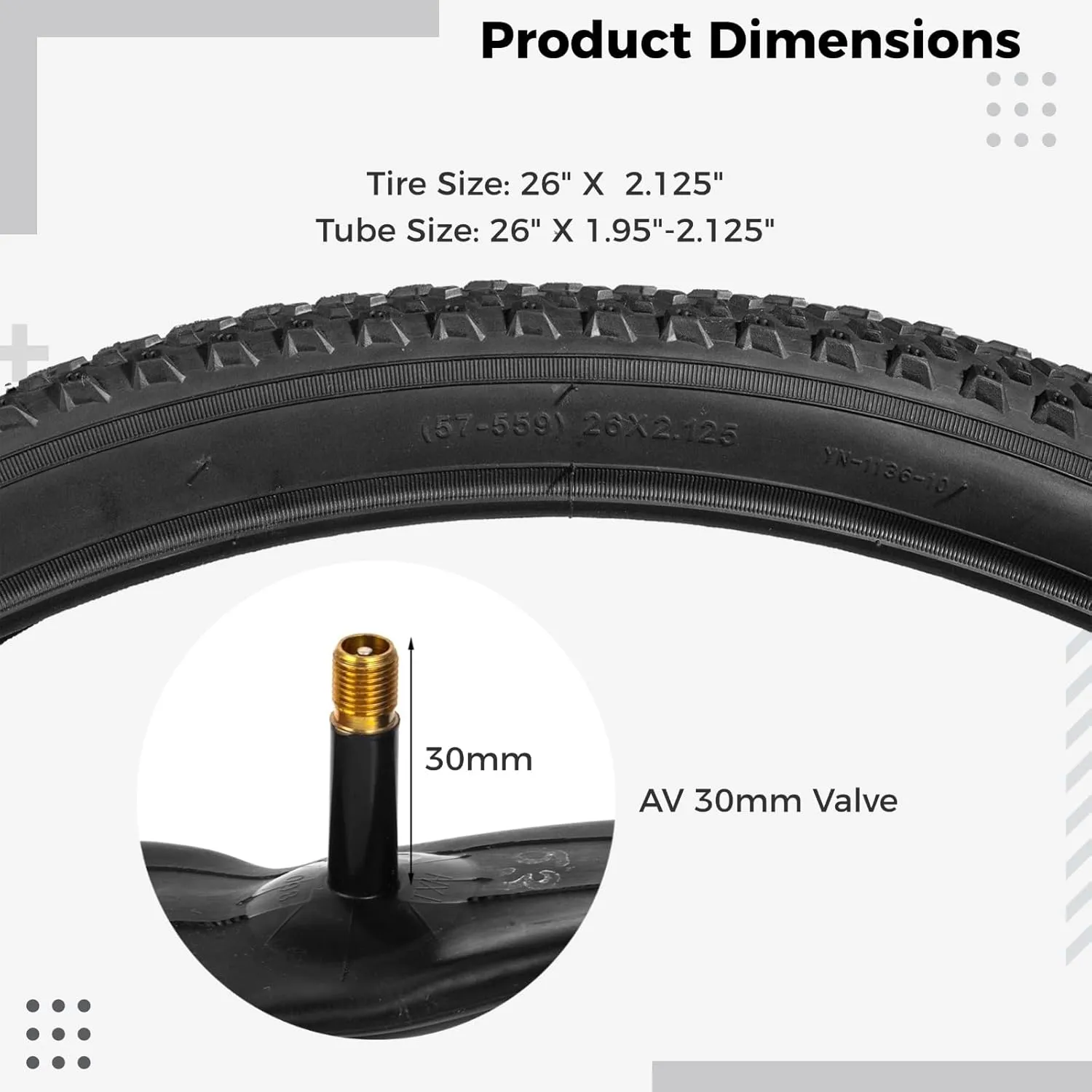 yeesport 20/24/26/27.5x1.95/2.125" Bike Tire and Tube Set, 2 Pack 20/24/26inch Bicycle Tires & Bike Tubes Schrader Valve, Puncture-Resistant Mountain Bike Tire