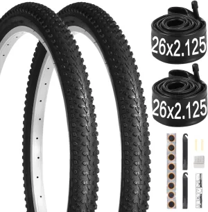 yeesport 20/24/26/27.5x1.95/2.125" Bike Tire and Tube Set, 2 Pack 20/24/26inch Bicycle Tires & Bike Tubes Schrader Valve, Puncture-Resistant Mountain Bike Tire