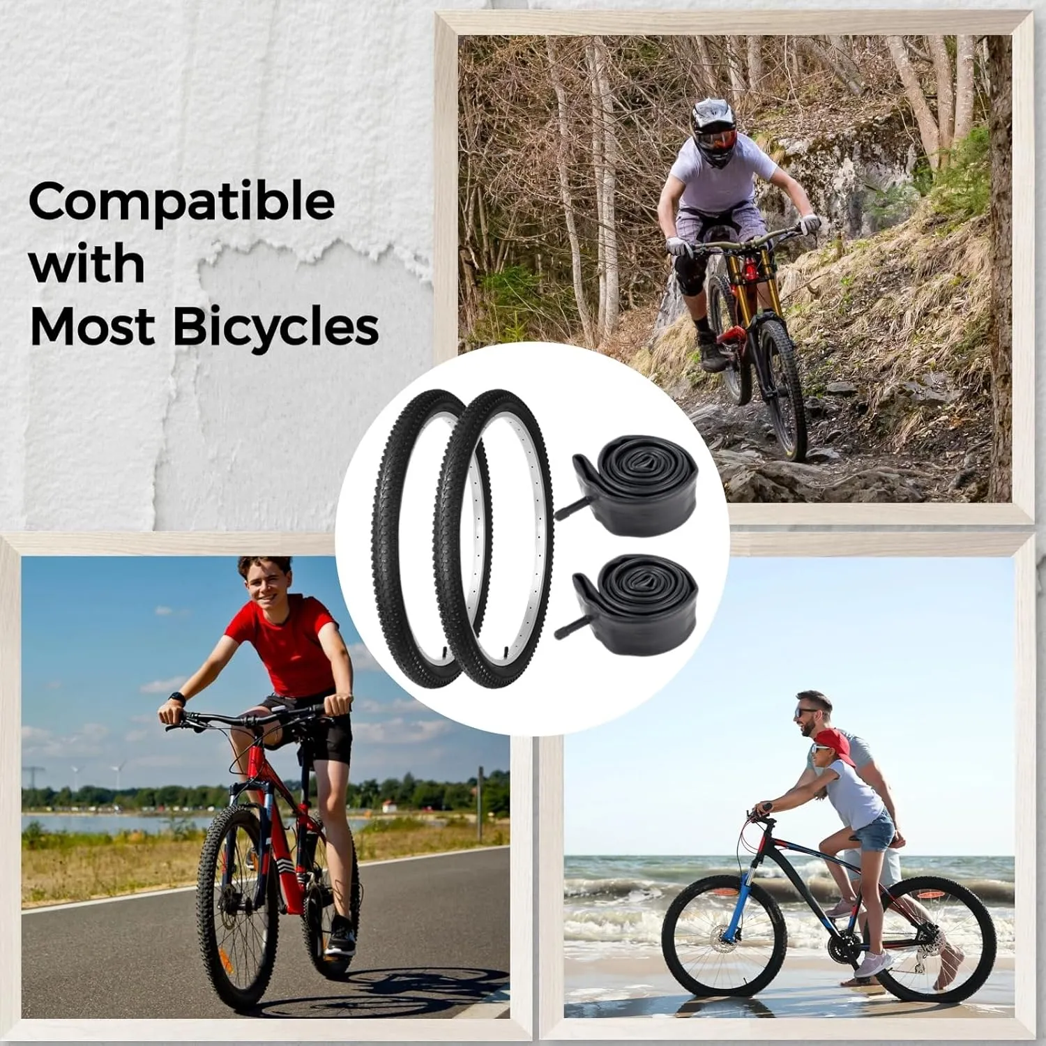 yeesport 20/24/26/27.5x1.95/2.125" Bike Tire and Tube Set, 2 Pack 20/24/26inch Bicycle Tires & Bike Tubes Schrader Valve, Puncture-Resistant Mountain Bike Tire