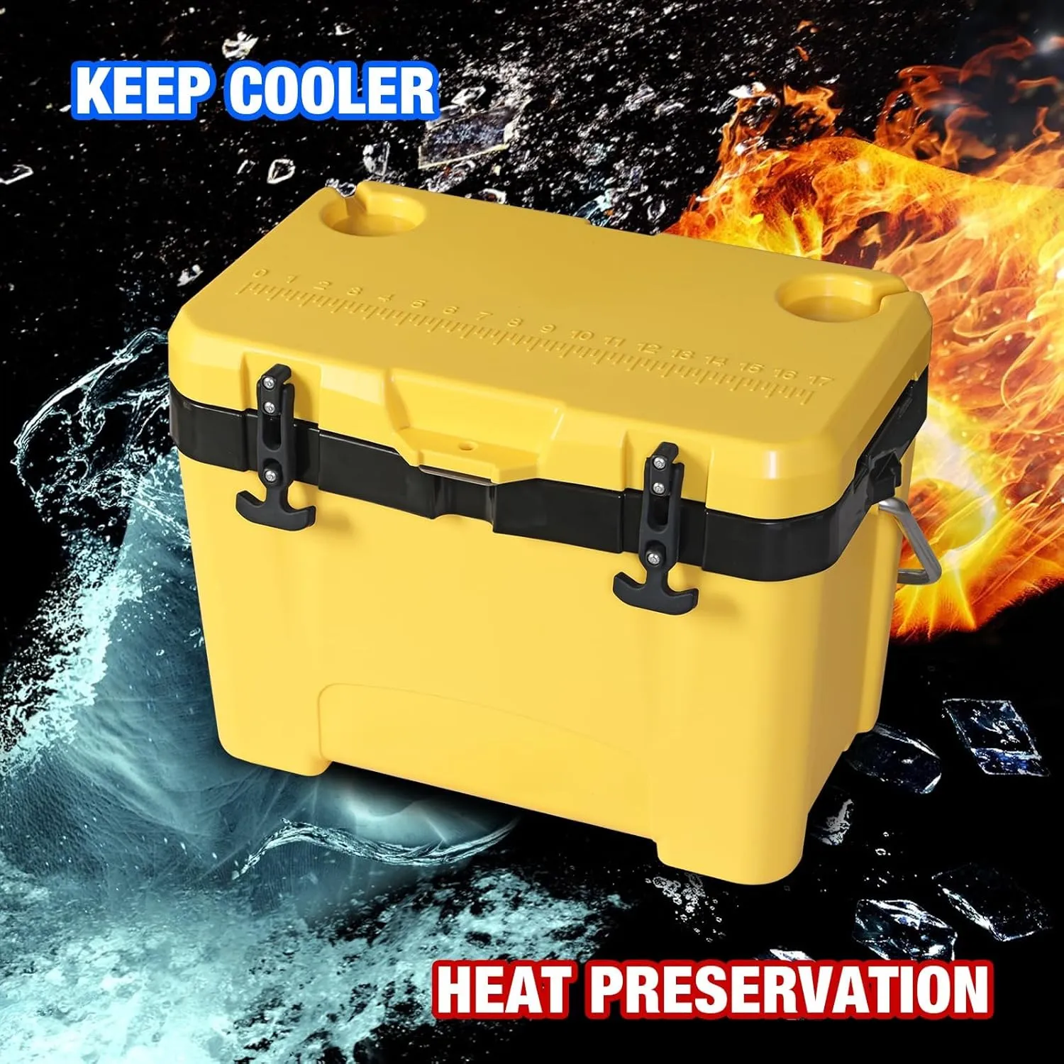 YELLOW JACKET 27 Quart Ice Cooler, Portable Ice Chest Hard Cooler Box with Retention Insulation and Heavy Duty Handle for Camping, Picnic, Beach, Drink, Beverage, Fishing