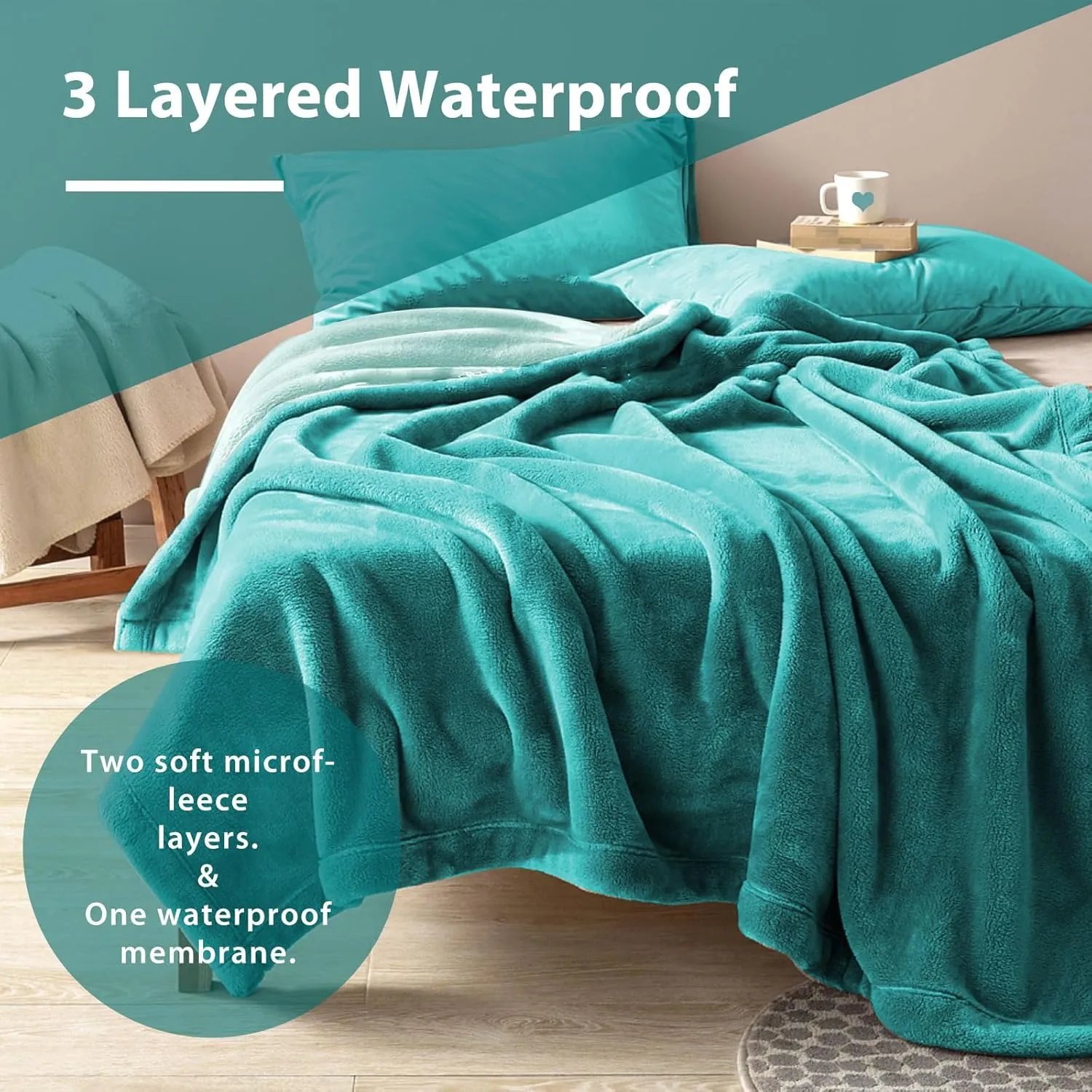 YISURE Queen Size Waterproof Blanket for Bed, 80"x60", Comfort, Reversible & Washable for Couch Sofa Bed (Aqua/Turquoise)