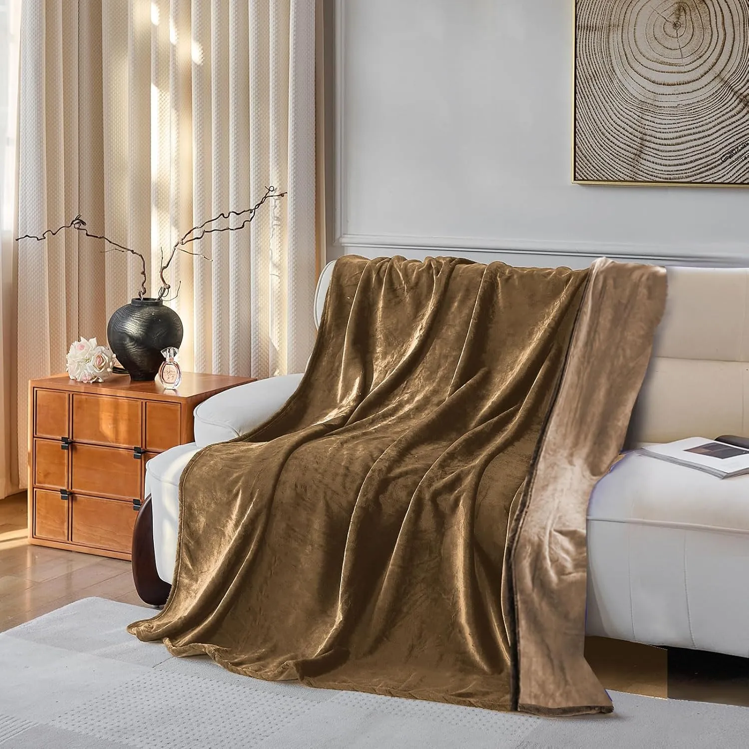 YISURE Waterproof Blanket for Couples, 80"x60" Queen Size Tan Water Proof and Stain Proof Blanket for Bed, Washable, Reversible & Reusable (Brown/Tan)