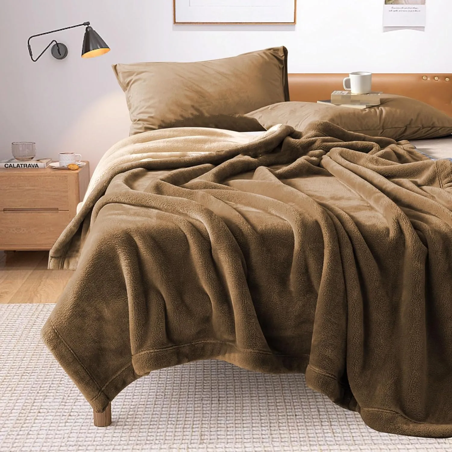 YISURE Waterproof Blanket for Couples, 80"x60" Queen Size Tan Water Proof and Stain Proof Blanket for Bed, Washable, Reversible & Reusable (Brown/Tan)