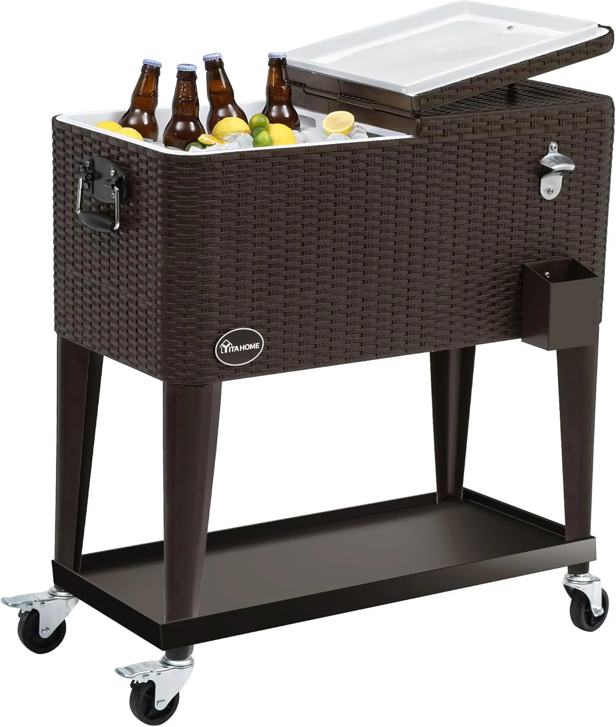 YITAHOME 80 Quart Patio Cooler Cart with Bottle Opener Drainage, Portable Rolling Beverage Cart for Pool Deck Party Cookouts