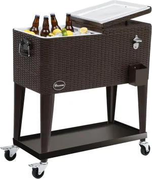 YITAHOME 80 Quart Patio Cooler Cart with Bottle Opener Drainage, Portable Rolling Beverage Cart for Pool Deck Party Cookouts