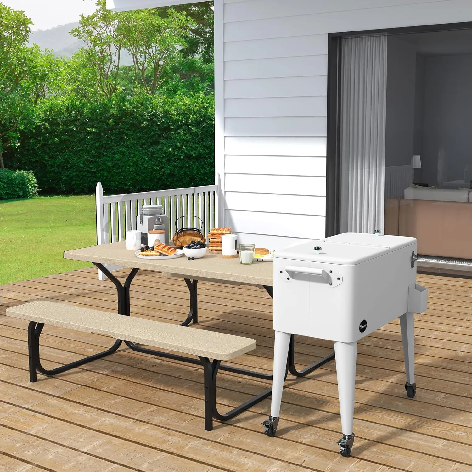YITAHOME 80 Quart Patio Cooler Cart with Bottle Opener Drainage, Portable Rolling Beverage Cart for Pool Deck Party Cookouts