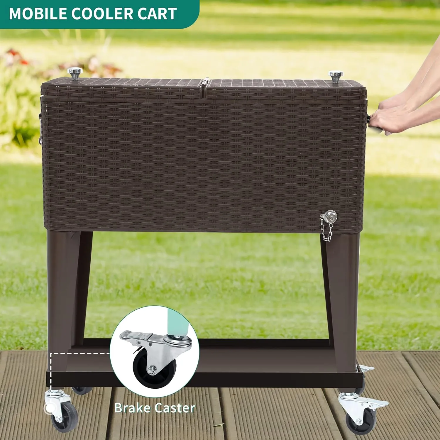 YITAHOME 80 Quart Patio Cooler Cart with Bottle Opener Drainage, Portable Rolling Beverage Cart for Pool Deck Party Cookouts
