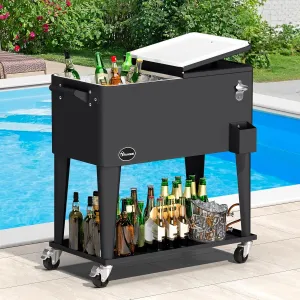 YITAHOME 80 Quart Patio Cooler Cart with Bottle Opener Drainage, Portable Rolling Beverage Cart for Pool Deck Party Cookouts