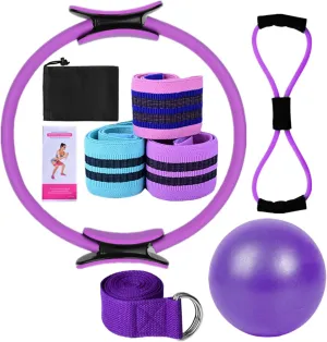 Yoga Sets for Women Pilates at Home Equipment Pilates Magic Ring Booty Bands for Working Out Glutes Yoga Ball 25cm Figure 8 Resistance Band Yoga Bands for Stretching