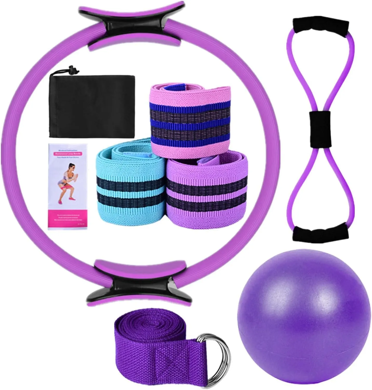Yoga Sets for Women Pilates at Home Equipment Pilates Magic Ring Booty Bands for Working Out Glutes Yoga Ball 25cm Figure 8 Resistance Band Yoga Bands for Stretching