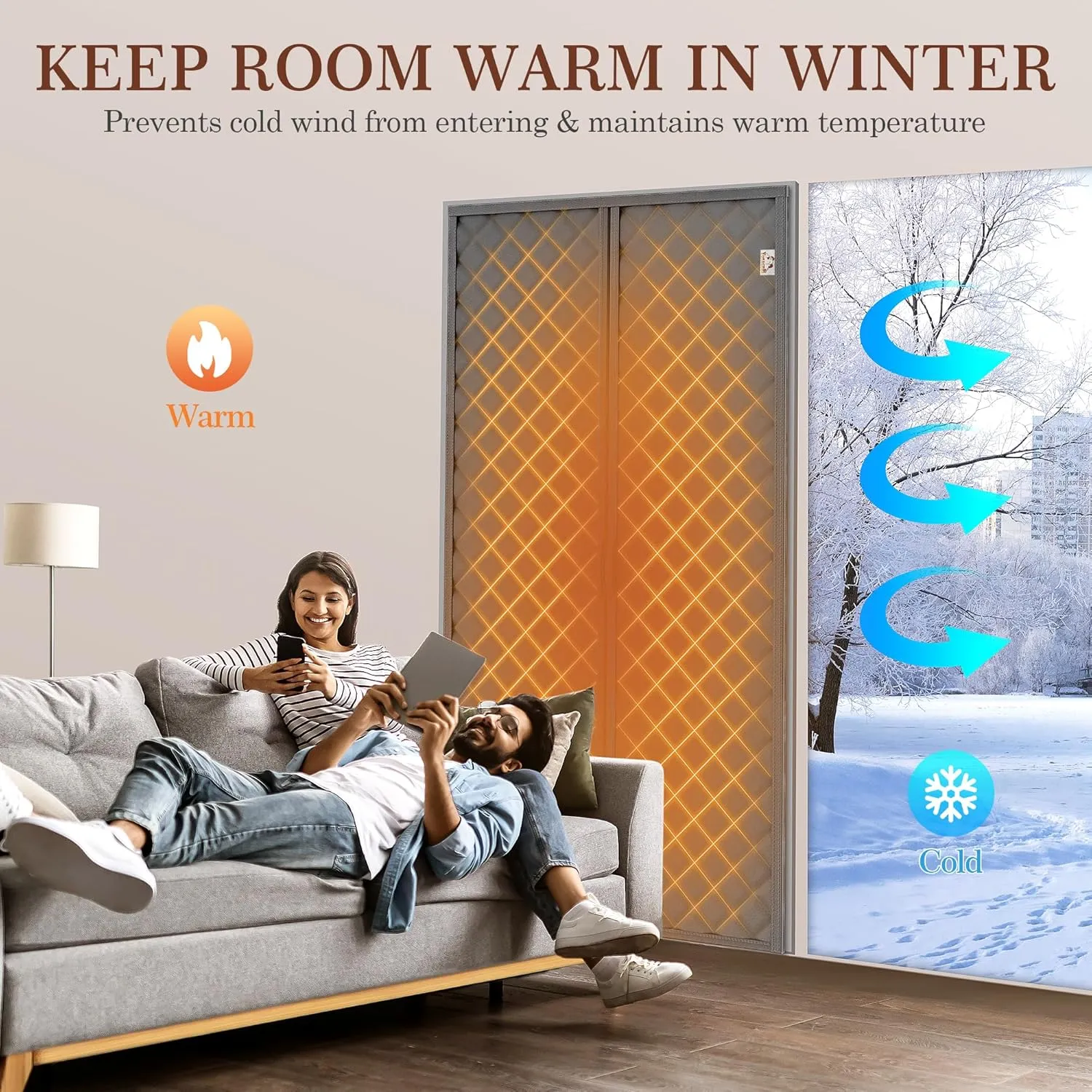 Yotache Customized Magnetic Thermal Insulated Curtain for Doors and Windows, Weatherproof Oxford Material Soundproof Windproof Insulation Cover Blanket for Winter