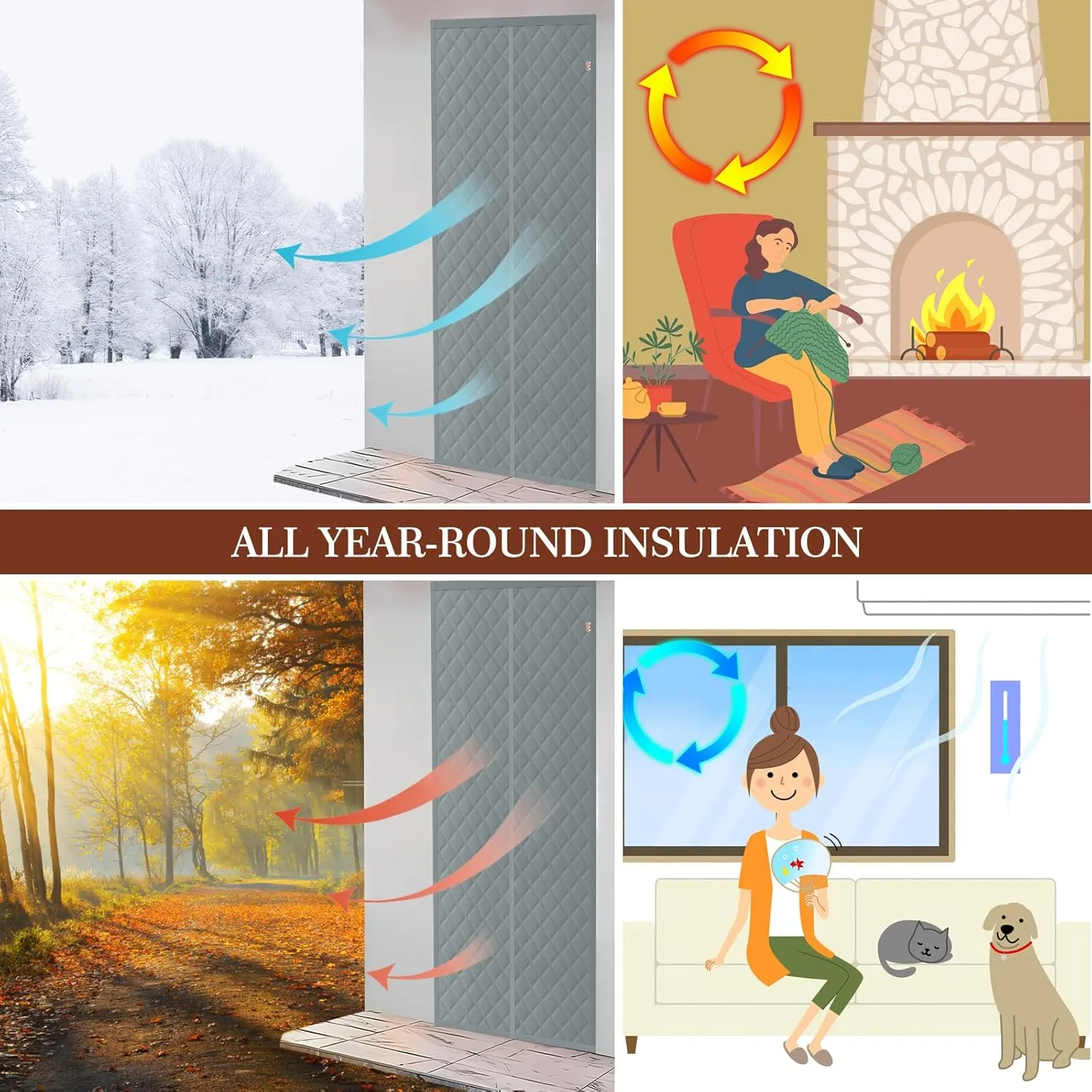 Yotache Customized Magnetic Thermal Insulated Curtain for Doors and Windows, Weatherproof Oxford Material Soundproof Windproof Insulation Cover Blanket for Winter