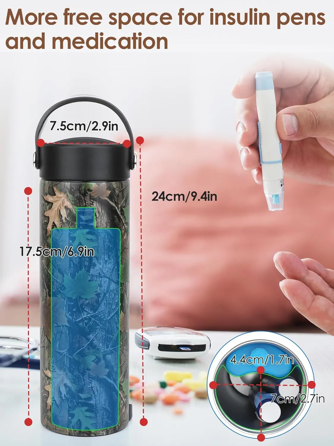 YOUSHARES 24H Insulin Cooler Travel Case Insulin Pen Cooler Bottle, 1-5 Pens Refrigerated Medicine Travel Case with TSA Approved Ice Pack, Portable Diabetes Travel Case for Long Trip and Daily