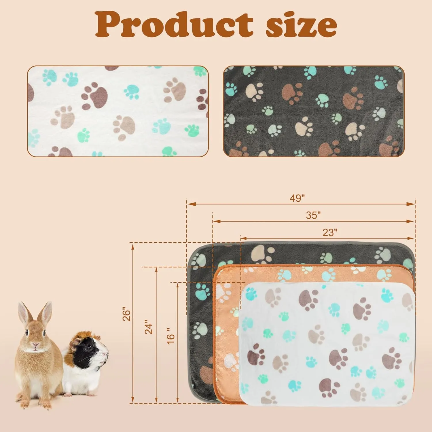 YUEPET Waterproof Guinea Pig Blankets Washable 3 Pack Small Animal Fleece Cage Liners Pet Soft Sleep Mat Pad Cover Warm Flannel Throw for Hamster Guinea Pig Rabbit Chinchilla Hedgehog Ferret 48"×24"
