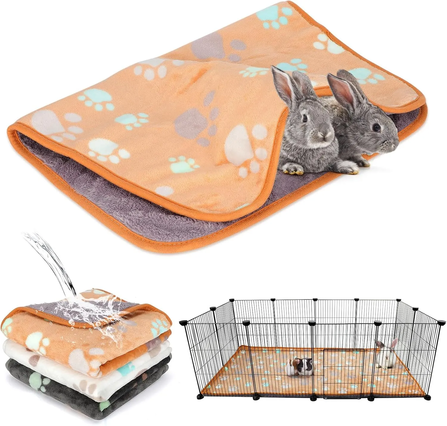 YUEPET Waterproof Guinea Pig Blankets Washable 3 Pack Small Animal Fleece Cage Liners Pet Soft Sleep Mat Pad Cover Warm Flannel Throw for Hamster Guinea Pig Rabbit Chinchilla Hedgehog Ferret 48"×24"