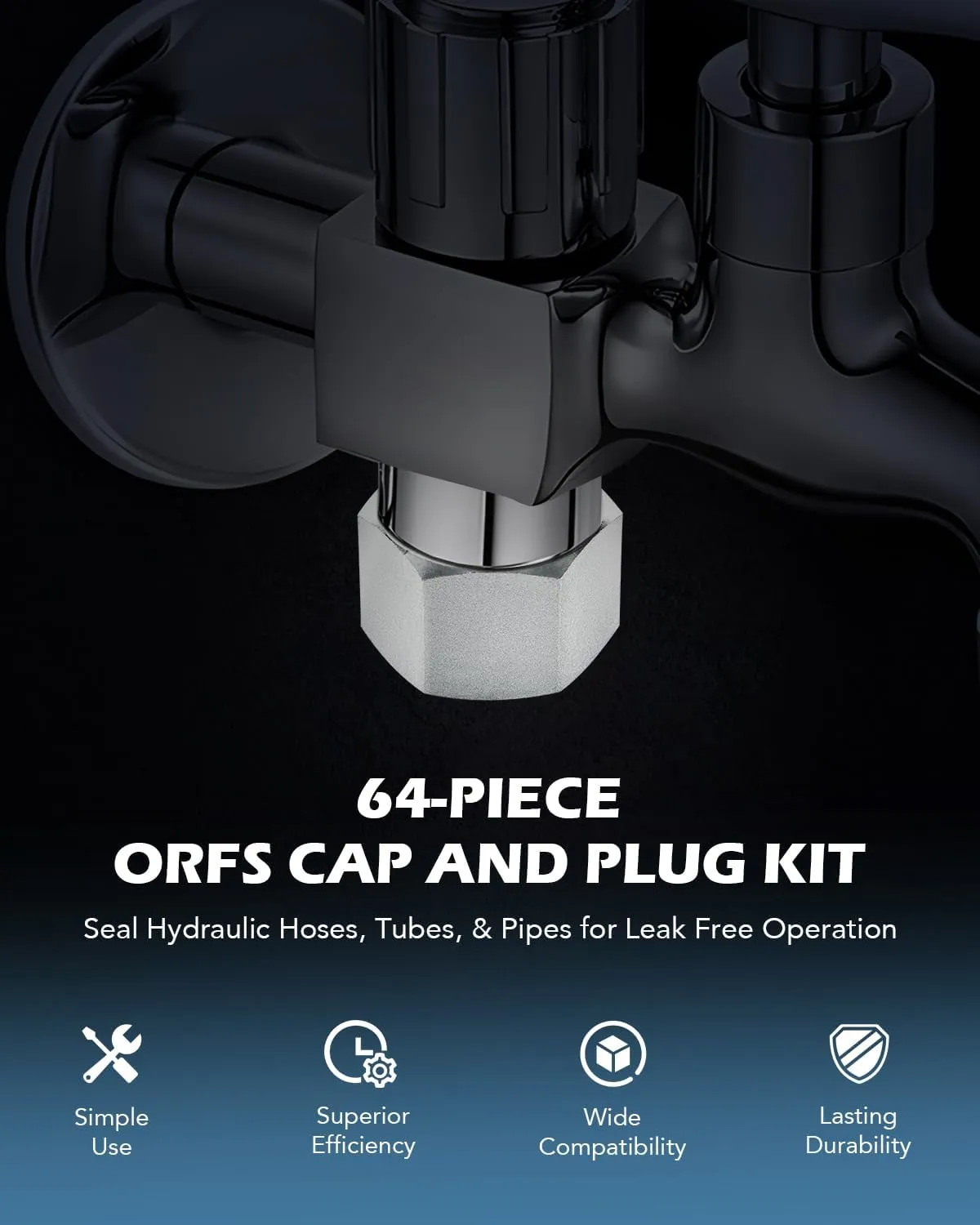 ZELCAN O Ring Face Seal Fitting Kit, Hydraulic Hose Tube and Pipe Fittings, ORFS Cap and Plug Set for Hydraulics, Heavy Duty O Ring Assortment Kit Precision Threaded, ORFS Sizes 4 6 8 10 12 16
