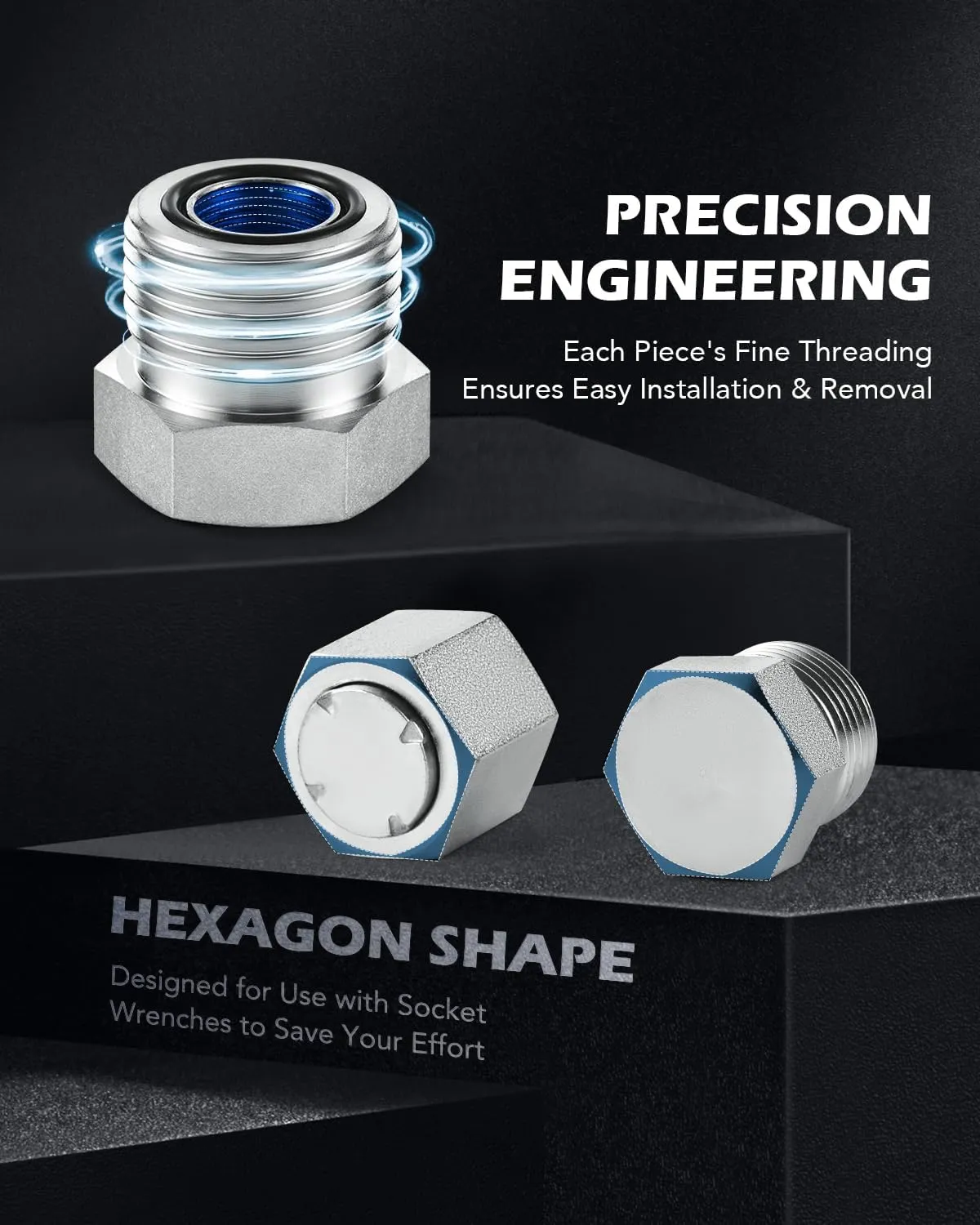 ZELCAN O Ring Face Seal Fitting Kit, Hydraulic Hose Tube and Pipe Fittings, ORFS Cap and Plug Set for Hydraulics, Heavy Duty O Ring Assortment Kit Precision Threaded, ORFS Sizes 4 6 8 10 12 16
