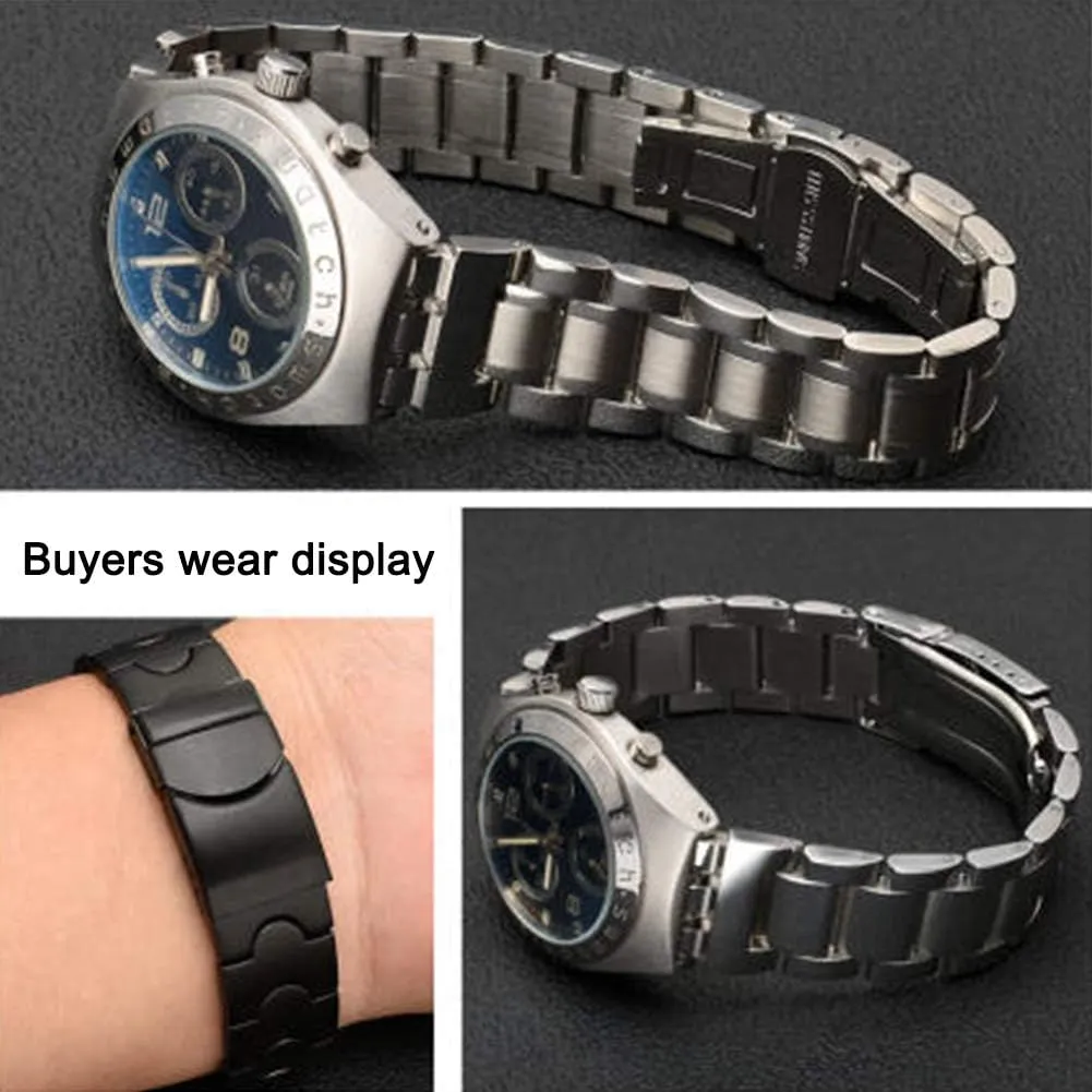 ZHUOLEI Swatch Watch Band Replacement Stainless Steel Watch Strap with Double-Lock, Replacement for Swatch Watches Men(17mm,19mm) with Tool