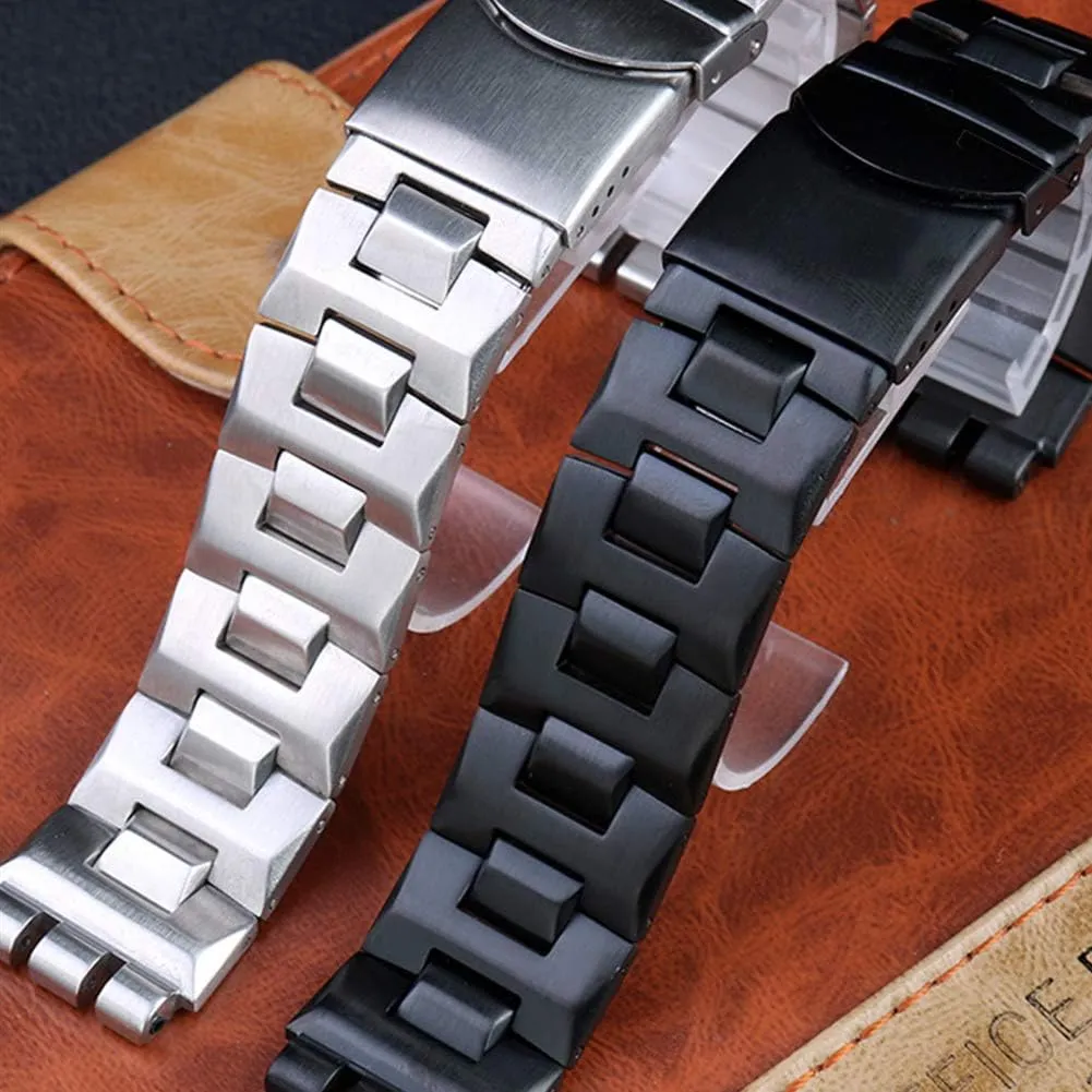 ZHUOLEI Swatch Watch Band Replacement Stainless Steel Watch Strap with Double-Lock, Replacement for Swatch Watches Men(17mm,19mm) with Tool